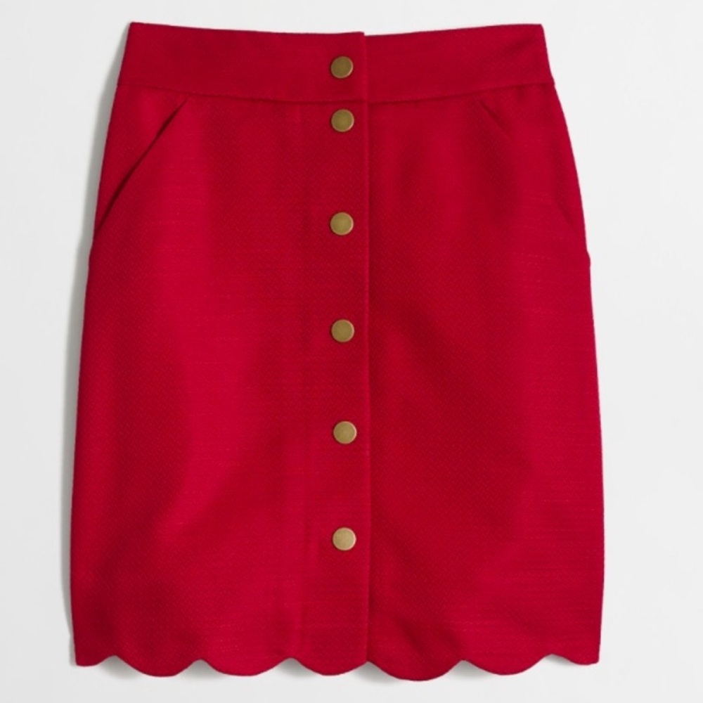 J. Crew Red Scalloped Mini Skirt